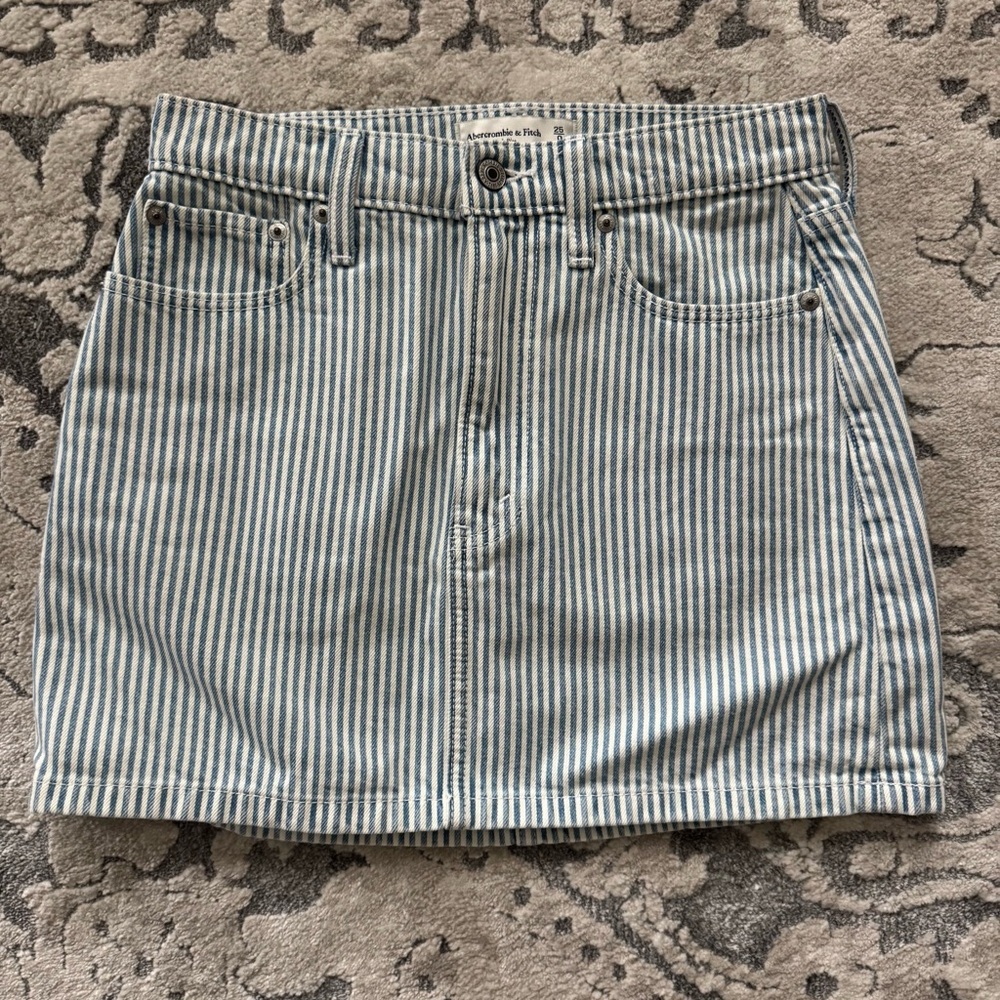 Abercrombie & Fitch Blue and White Striped Denim Mini Skirt